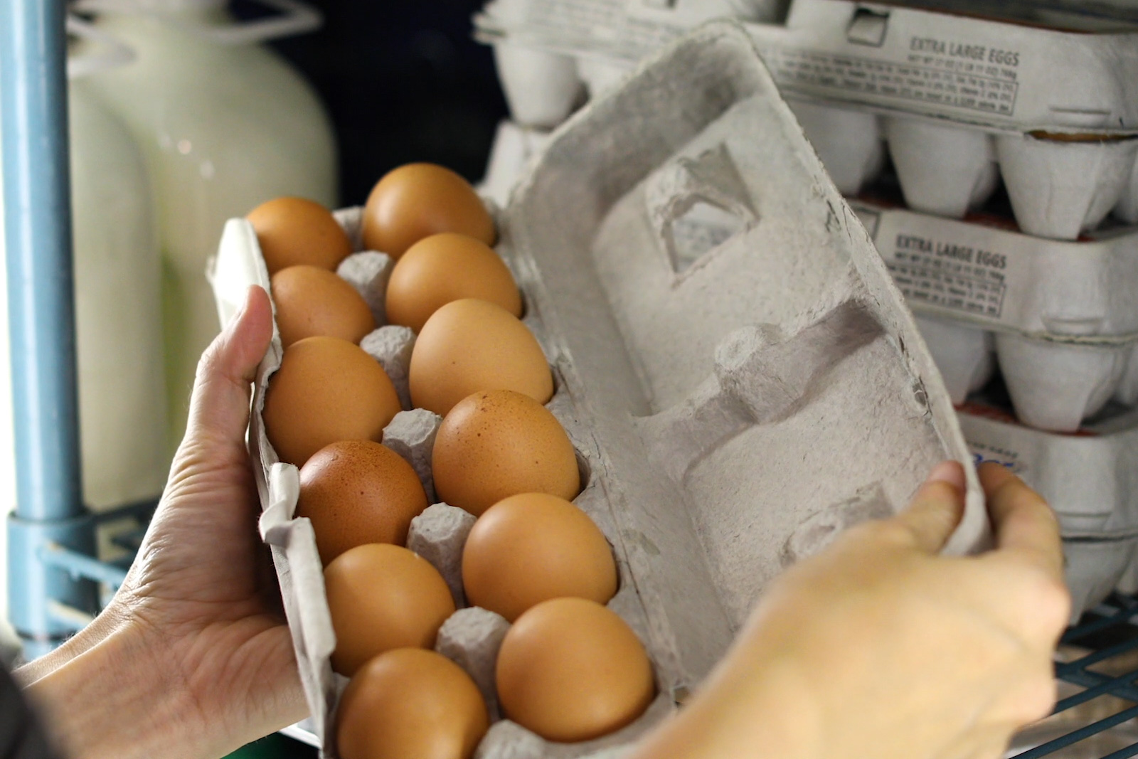 A customer checks their eggs